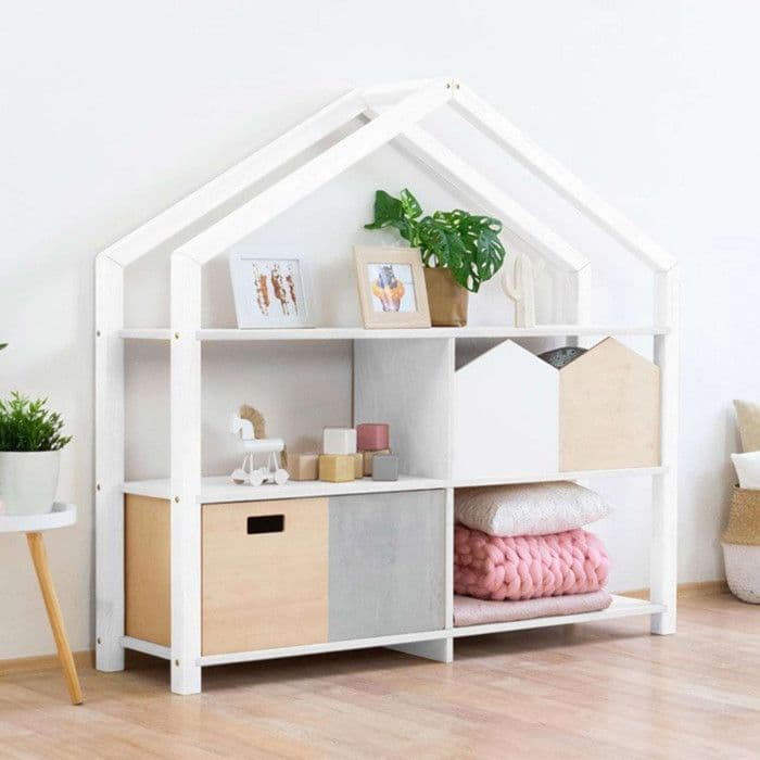 Hylla i massivt trä - snygg design - SHELLY - vit - 39 x 137 x 146 cm