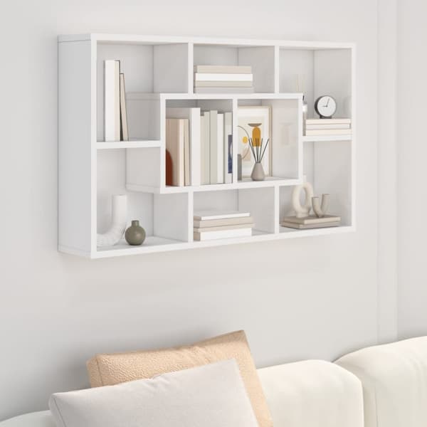 vidaXL Vegghylle høyglans hvit 85x16x52,5 cm konstruert tre