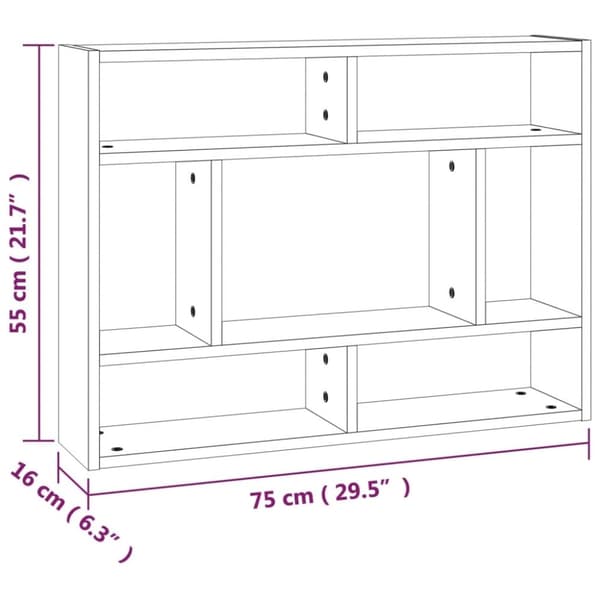 vidaXL Vegghylle røkt eik 75x16x55 cm konstruert tre