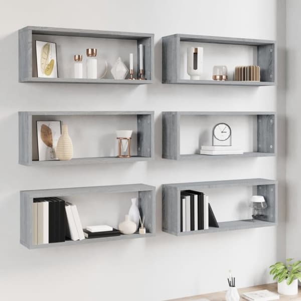 vidaXL Vegghyller kube 6 stk grå sonoma 60x15x23 cm konstruert tre