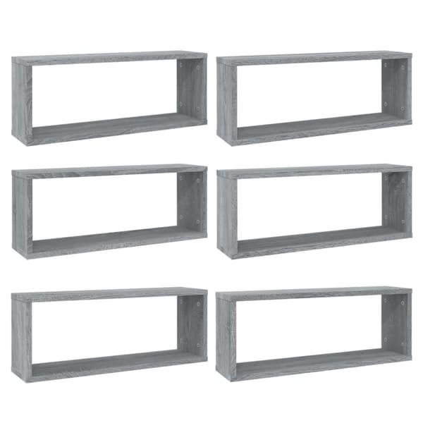 vidaXL Vegghyller kube 6 stk grå sonoma 60x15x23 cm konstruert tre