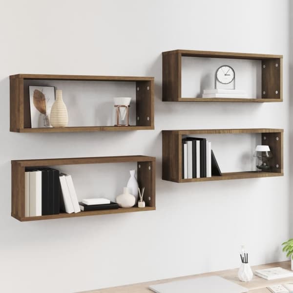 vidaXL Vegghyller kube 4 stk brun eik 60x15x23 cm konstruert tre