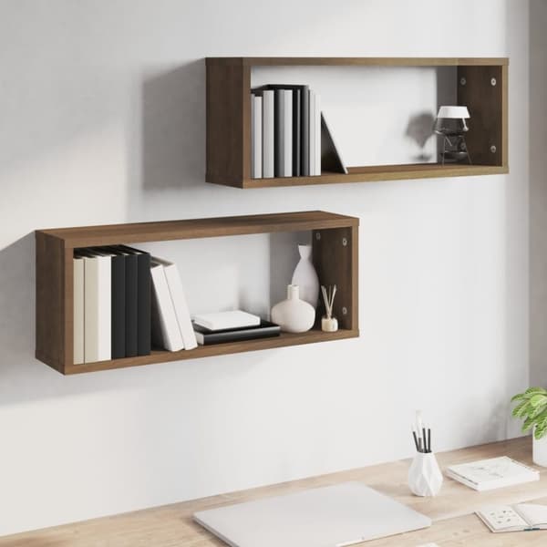 vidaXL Vegghyller kube 2 stk brun eik 60x15x23 cm konstruert tre