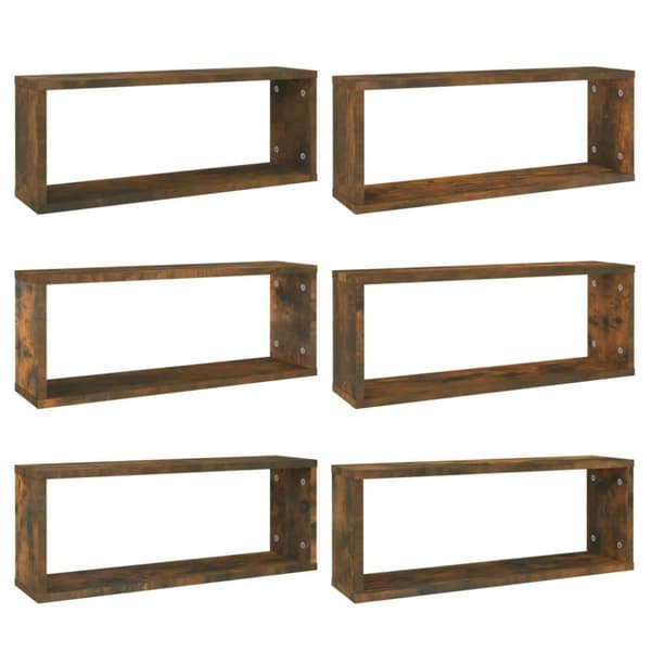 vidaXL Vegghyller kube 6 stk røkt eik 60x15x23 cm konstruert tre