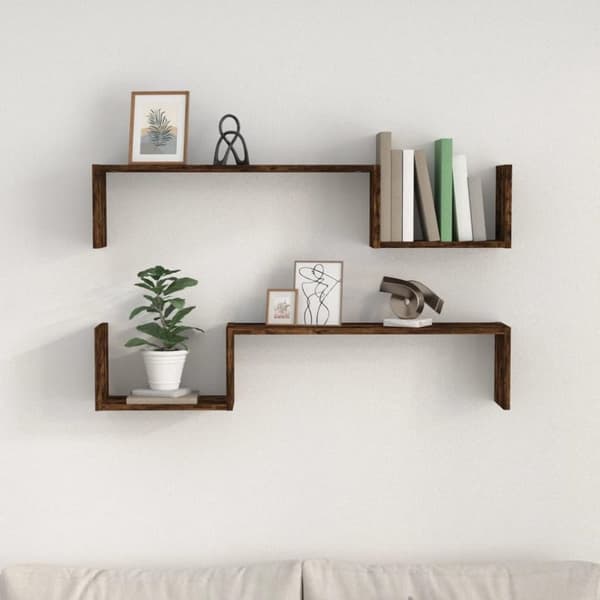 vidaXL Vägghyllor 2 st rökfärgad ek 100x15x20 cm konstruerat trä