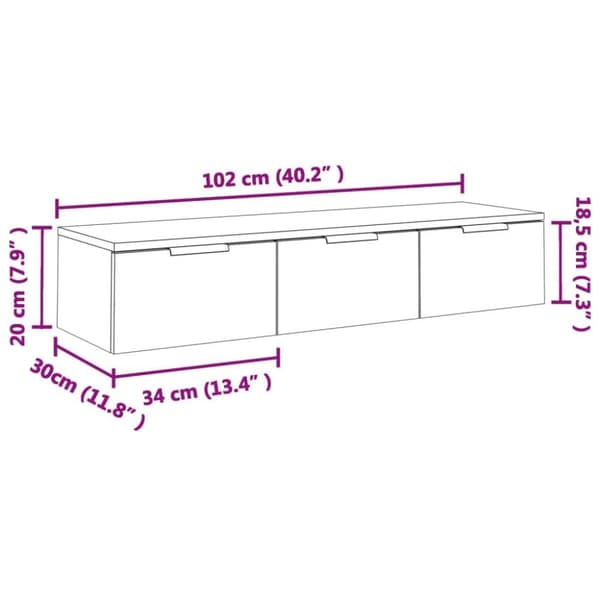 vidaXL Veggskap grå sonoma 102x30x20 cm konstruert tre
