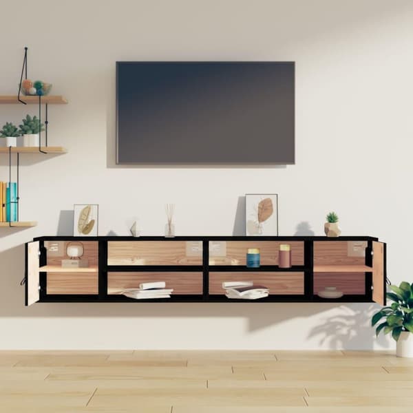 vidaXL Veggskap 2 stk svart 80x30x30 cm heltre furu