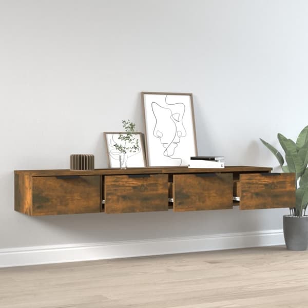 vidaXL Veggskap 2 stk røkt eik 68x30x20 cm konstruert tre