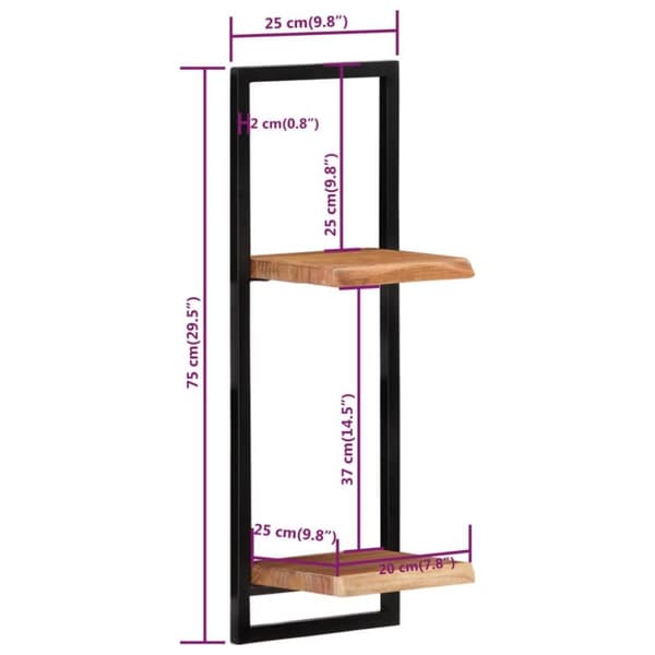 vidaXL Seinähyllyt 2 kpl 25x25x75 cm täysi akasiapuu ja teräs