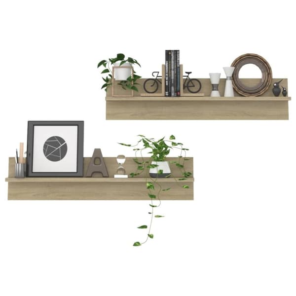 vidaXL væghylder 2 stk. 80x11,5x18 cm spånplader sonoma-eg