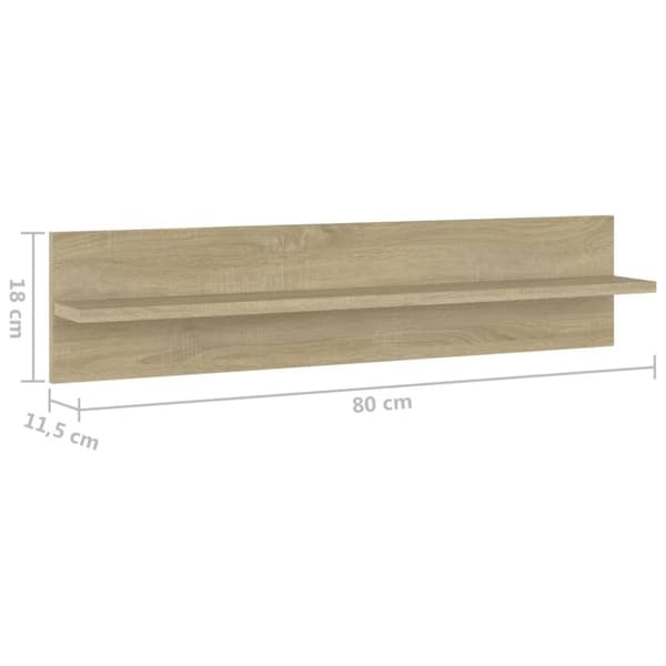 vidaXL væghylder 2 stk. 80x11,5x18 cm spånplader sonoma-eg