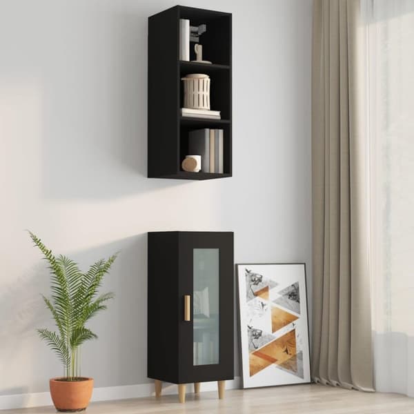 vidaXL vægskab 34,5x32,5x90 cm konstrueret træ sort