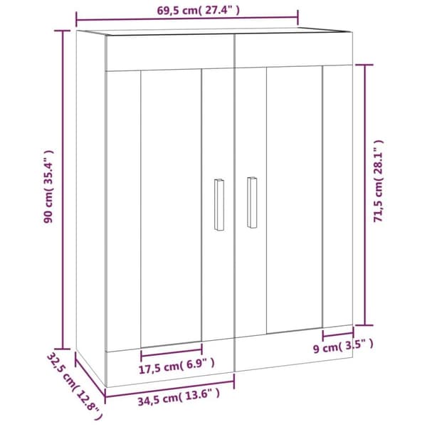 vidaXL vægskab 69,5x32,5x90 cm konstrueret brun egetræsfarve