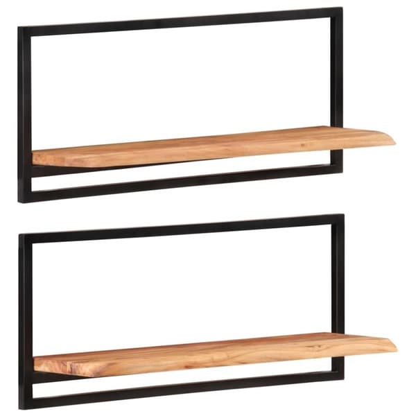 vidaXL Vägghyllor 2 st 80x25x35 cm massivt akaciaträ och stål