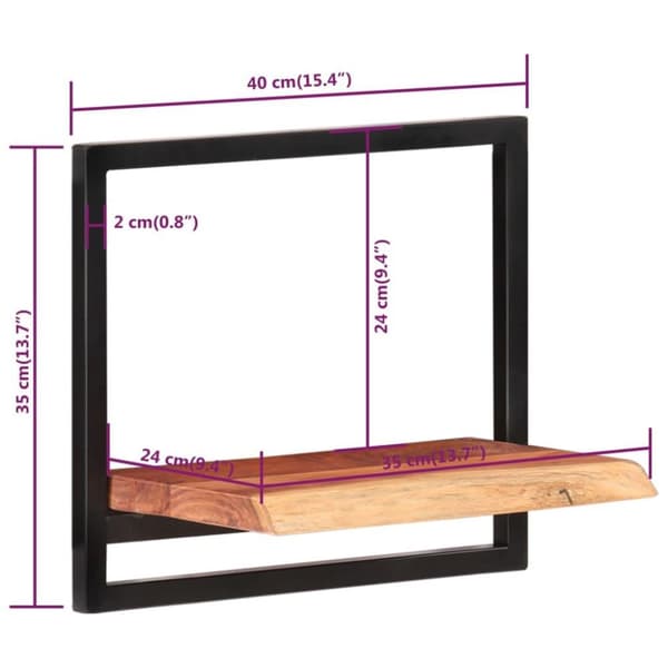 vidaXL Vägghyllor 2 st 40x24x35 cm massivt akaciaträ och stål