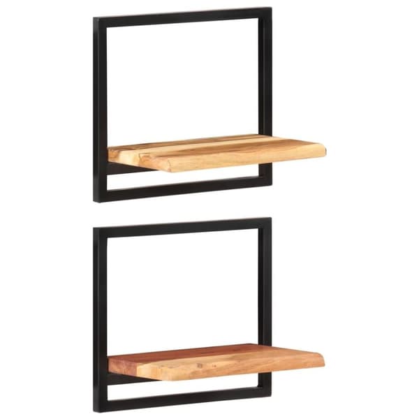 vidaXL Vägghyllor 2 st 40x24x35 cm massivt akaciaträ och stål