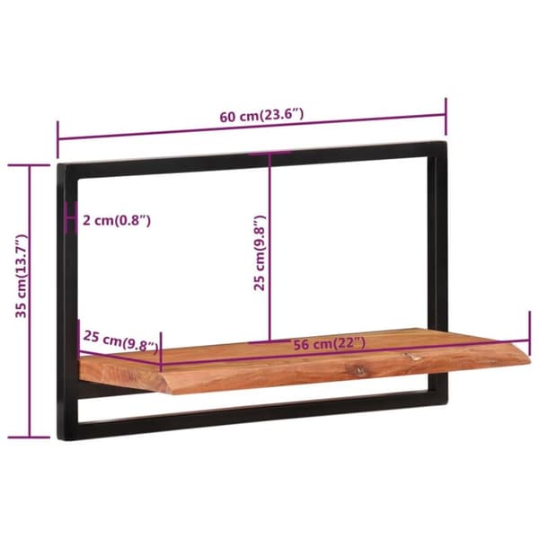 vidaXL Vägghyllor 2 st 60x25x35 cm massivt akaciaträ och stål