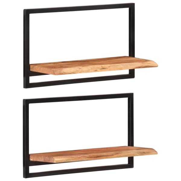 vidaXL Vägghyllor 2 st 60x25x35 cm massivt akaciaträ och stål