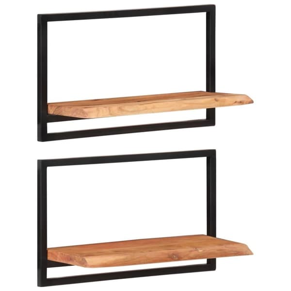 vidaXL Vägghyllor 2 st 60x25x35 cm massivt akaciaträ och stål
