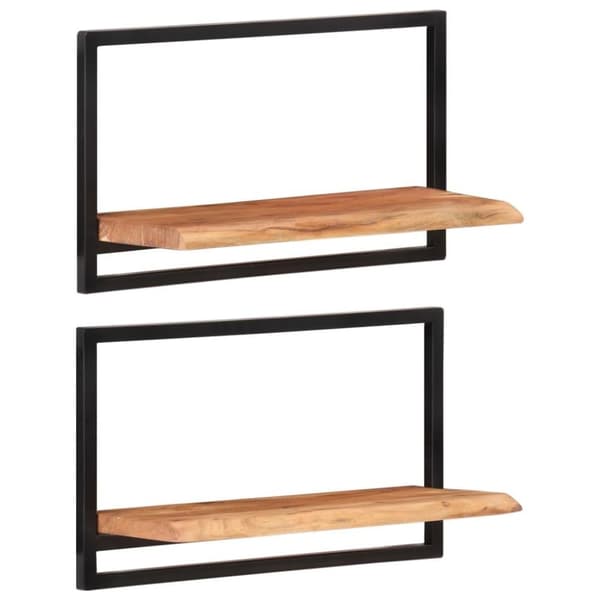 vidaXL Vägghyllor 2 st 60x25x35 cm massivt akaciaträ och stål