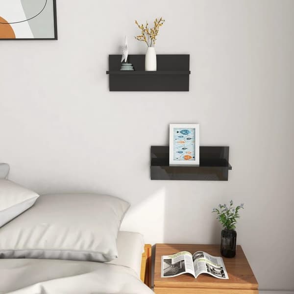 vidaXL Vegghyller 2 stk høyglans svart 40x11,5x18 cm