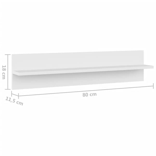 vidaXL Vegghyller 2 stk hvit 80x11,5x18 cm konstruert tre