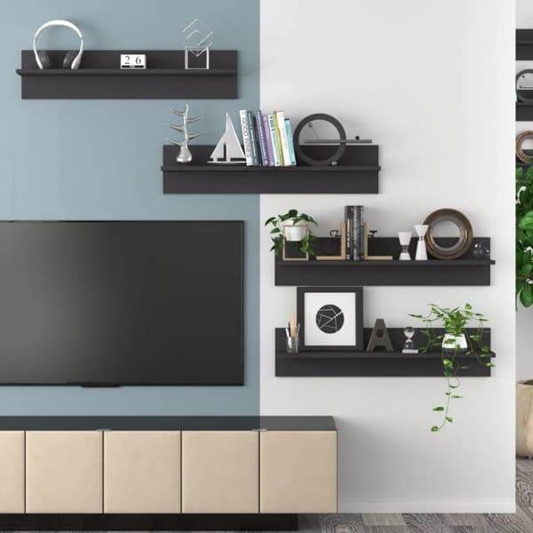 vidaXL Vegghyller 4 stk grå 80x11,5x18 cm konstruert tre
