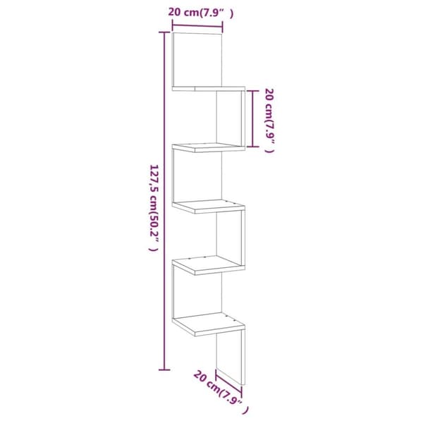 vidaXL Vägghörnhylla rökfärgad ek 20x20x127,5 cm konstruerat trä