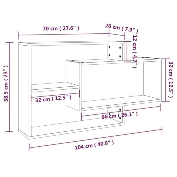 vidaXL Vegghylle brun eik 104x20x58,5 cm konstruert tre