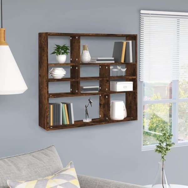 vidaXL Vegghylle røkt eik 90x16x78 cm konstruert tre