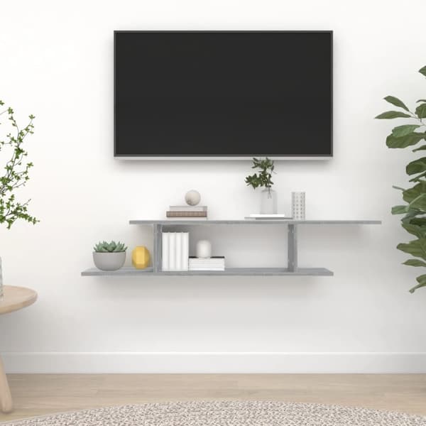 vidaXL Seinäkiinnitettävä TV-hylly harmaa 125x18x23 cm tekninen puu