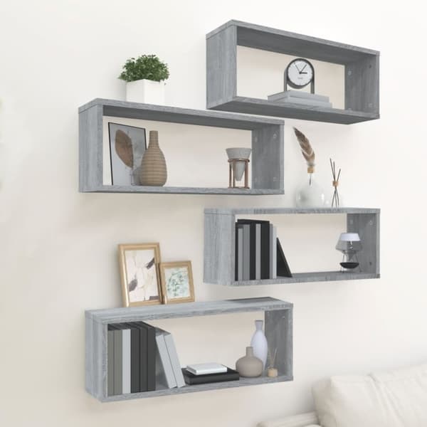 vidaXL Seinäkuutiohyllyt 4 kpl harmaa Sonoma 60x15x23 cm tekninen puu