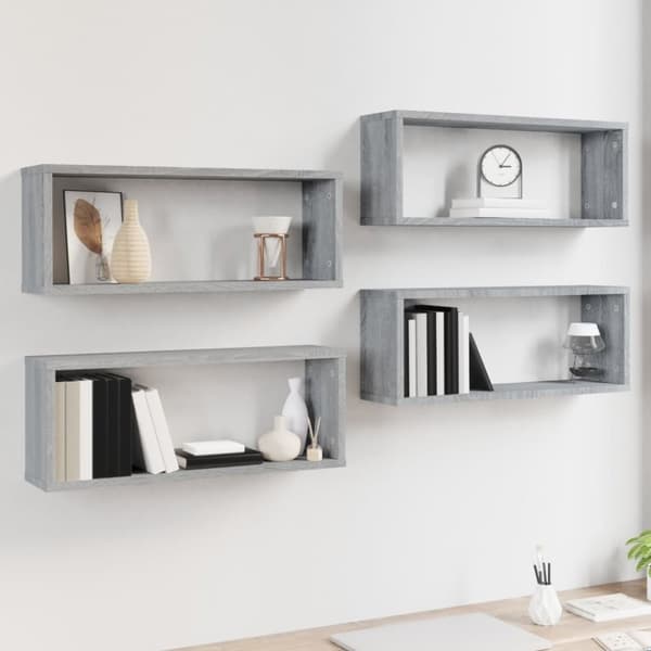 vidaXL Seinäkuutiohyllyt 4 kpl harmaa Sonoma 60x15x23 cm tekninen puu