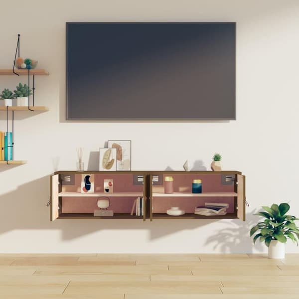 vidaXL vægskabe 2 stk. 60x30x30 cm massivt fyrretræ gyldenbrun