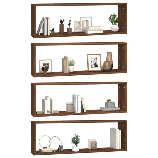 vidaXL væghylder 4 stk. 80x15x26,5 cm konstrueret træ brunt egetræ