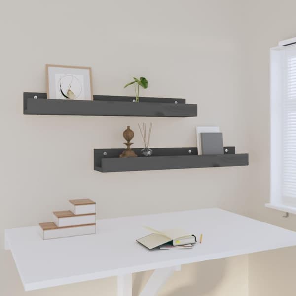 vidaXL væghylder 2 stk. 80x12x9 cm massivt fyrretræ grå