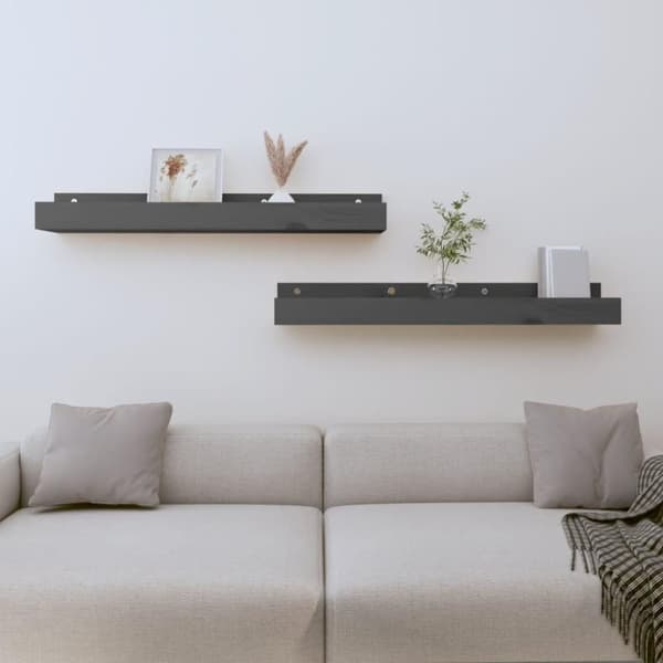 vidaXL væghylder 2 stk. 80x12x9 cm massivt fyrretræ grå