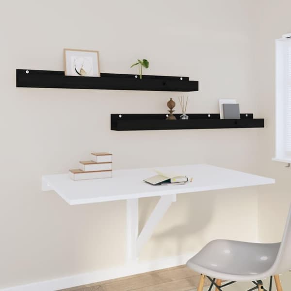 vidaXL væghylder 2 stk. 110x12x9 cm massivt fyrretræ sort