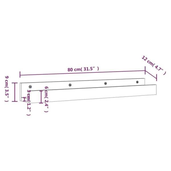 vidaXL væghylder 2 stk. 80x12x9 cm massivt fyrretræ sort