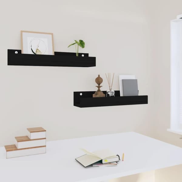 vidaXL væghylder 2 stk. 50x12x9 cm massivt fyrretræ sort