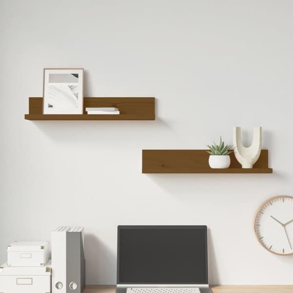 vidaXL væghylder 2 stk. 50x11x9 cm massivt fyrretræ gyldenbrun