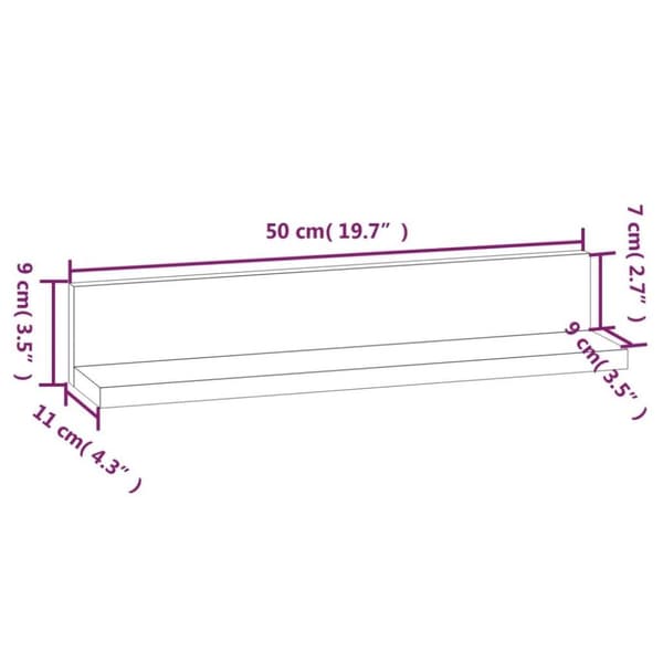 vidaXL væghylder 2 stk. 50x11x9 cm massivt fyrretræ gyldenbrun