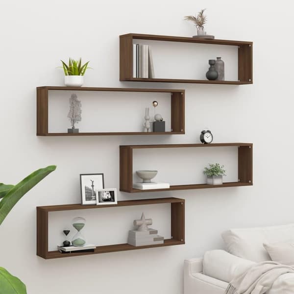 vidaXL væghylder 4 stk. 100x15x30 cm konstrueret træ brun egetræ
