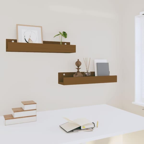 vidaXL væghylder 2 stk. 50x12x9 cm massivt fyrretræ gyldenbrun