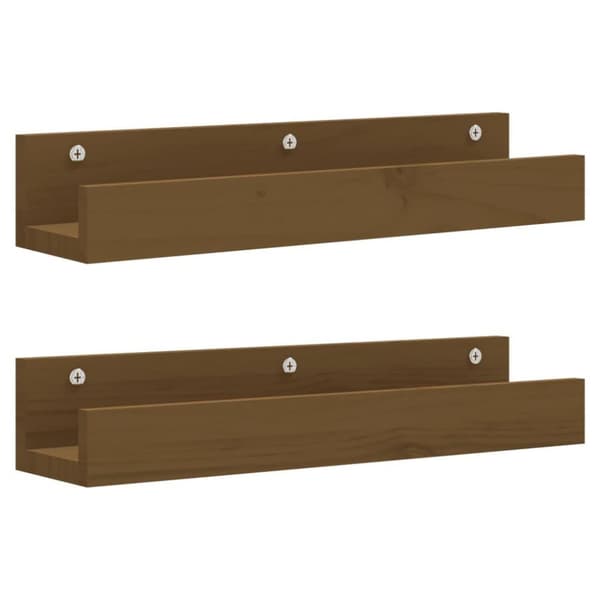 vidaXL væghylder 2 stk. 50x12x9 cm massivt fyrretræ gyldenbrun