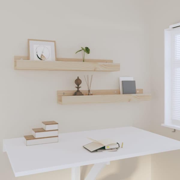vidaXL Seinähyllyt 2 kpl 80x12x9 cm täysi mänty