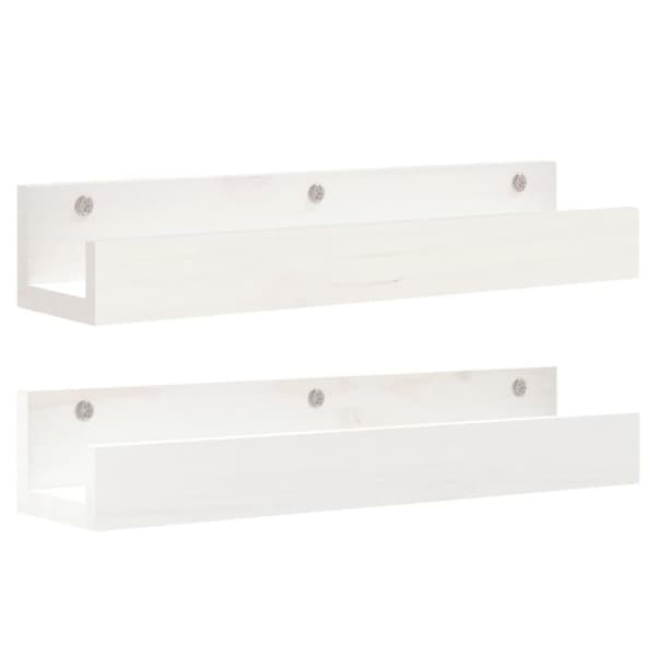 vidaXL væghylder 2 stk. 50x12x9 cm massivt fyrretræ hvid