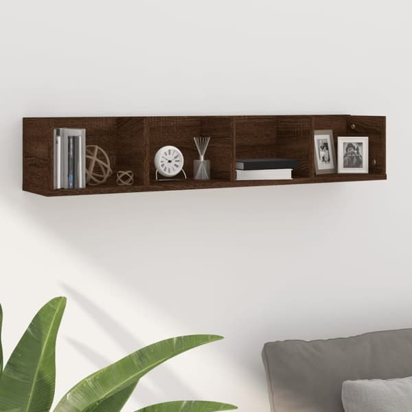 vidaXL Veggmontert CD-hylle brun eik 100x18x18 cm konstruert tre