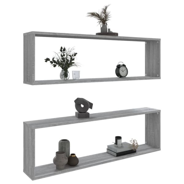 vidaXL Vegghyller kube 2 stk grå sonoma 100x15x30 cm konstruert tre