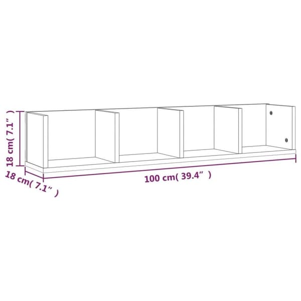 vidaXL CD-hylla rökfärgad ek 100x18x18 cm konstruerat trä